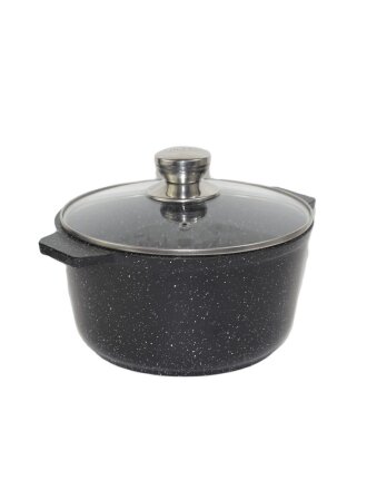 Кастрюля алюминий, антипригарное покрытие, 4 л, крышка стекло, Алтей, Granit Perfection black, 05-0450-310