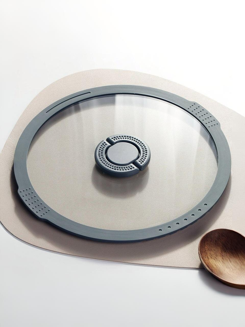 Крышка для посуды стекло, 28 см, Daniks, Серый, силиконовый обод, складной держатель, 125