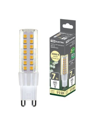 Лампа светодиодная G9, 7 Вт, 60 Вт, 230 В, капсула, 3000 К, теплый белый свет, TDM Electric, SQ0340-0225