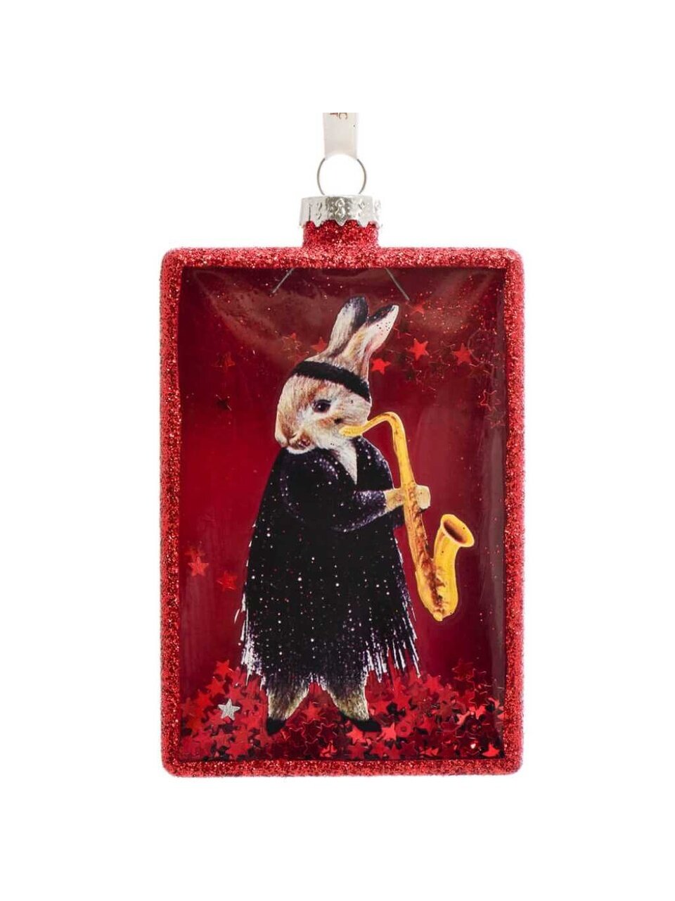 Елочное украшение Джазовый зайчик в красном, 2.5x6.6x11.4 см, стекло, 89903
