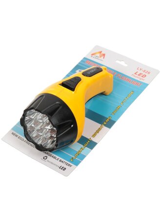 Фонарь ручной, встроенный аккумулятор, зарядка от сети 220 В, пластик, черно-желтый, 15+10 LED, SPE17194-6
