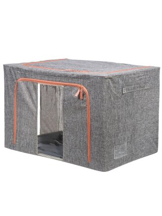 Кофр для хранения, 1 секция, с крышкой, складной, 60х42х40 см, спанбонд, с молнией, с ручкой, серый, Y6-10759