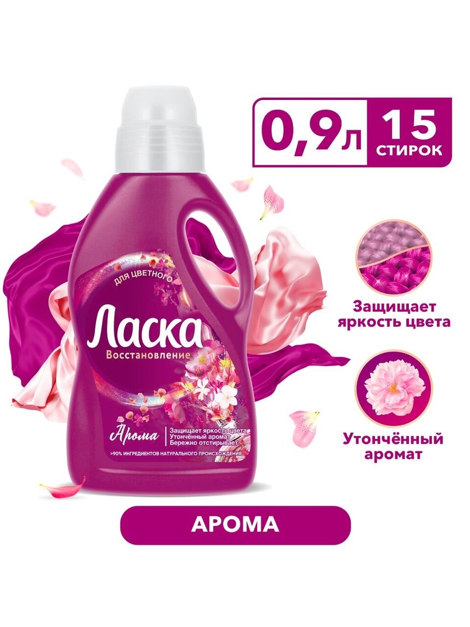 Гель для стирки Ласка, 0.9 л, для цветного белья, Арома-уход