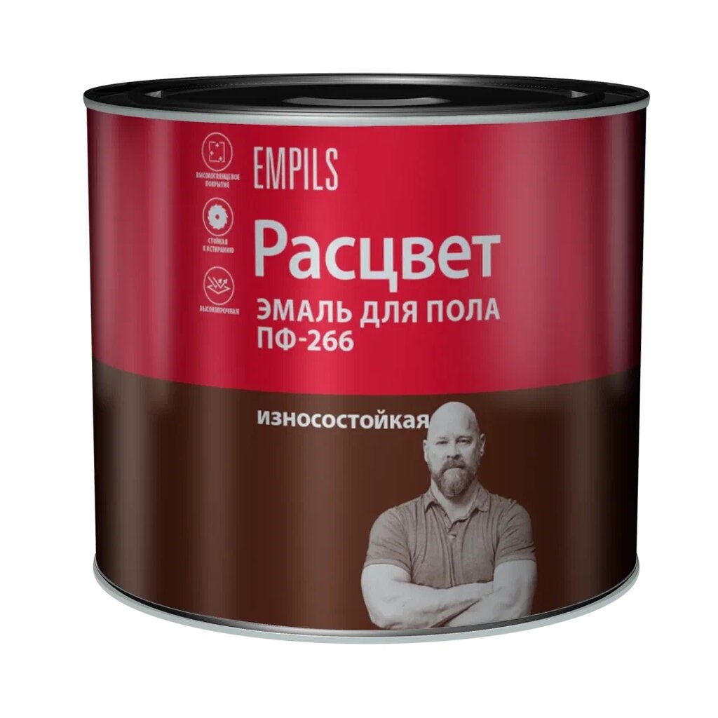 Эмаль Расцвет, ПФ-266, для пола, алкидная, красно-коричневая, 1.9 кг