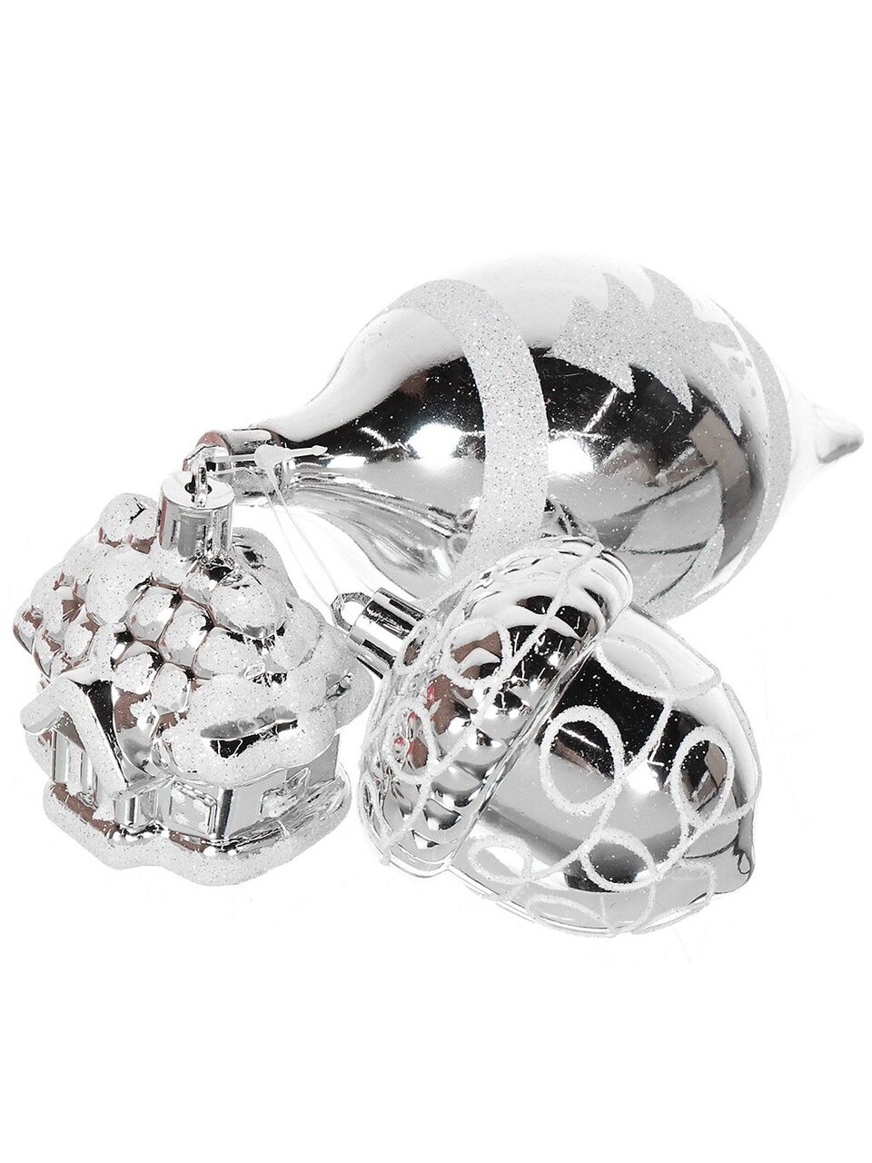 Елочный шар Домик, желудь, шар, 3 шт, серебро, пластик, SYQD-012224