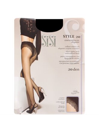 Колготки Sisi, Style, 20 DEN, р. 2, nero/черные, с ажурными трусиками и прозрачным мыском