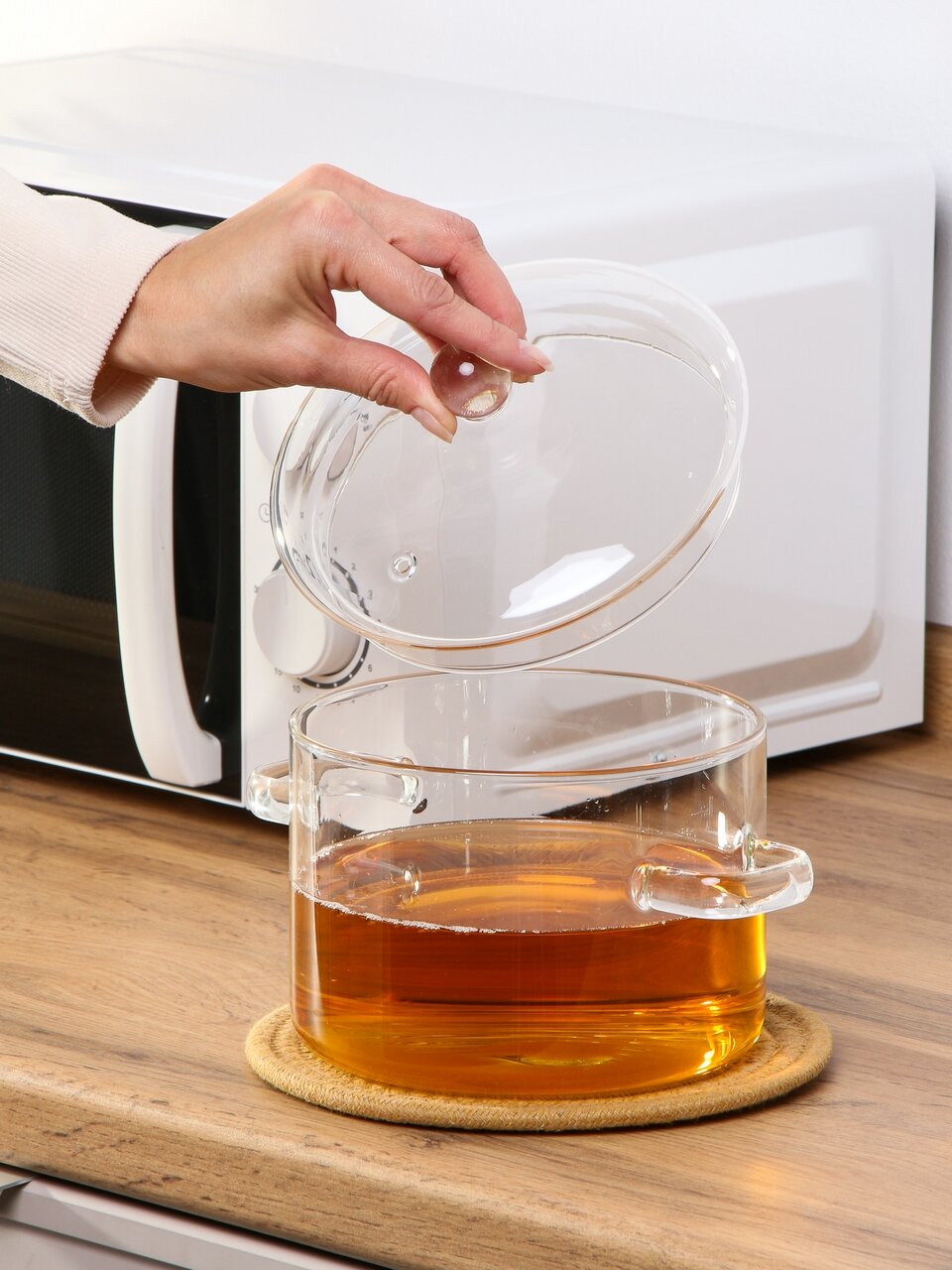 Кастрюля стекло, 1.9 л, крышка стекло, для СВЧ, духовок и электрических плит, B150079, прозрачная