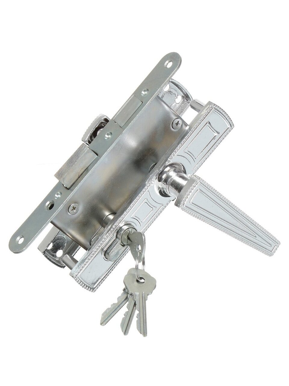 Замок врезной Зенит, ЗВ4-3.01, 00-00000456, ручка в комплекте, цилиндровый, хром