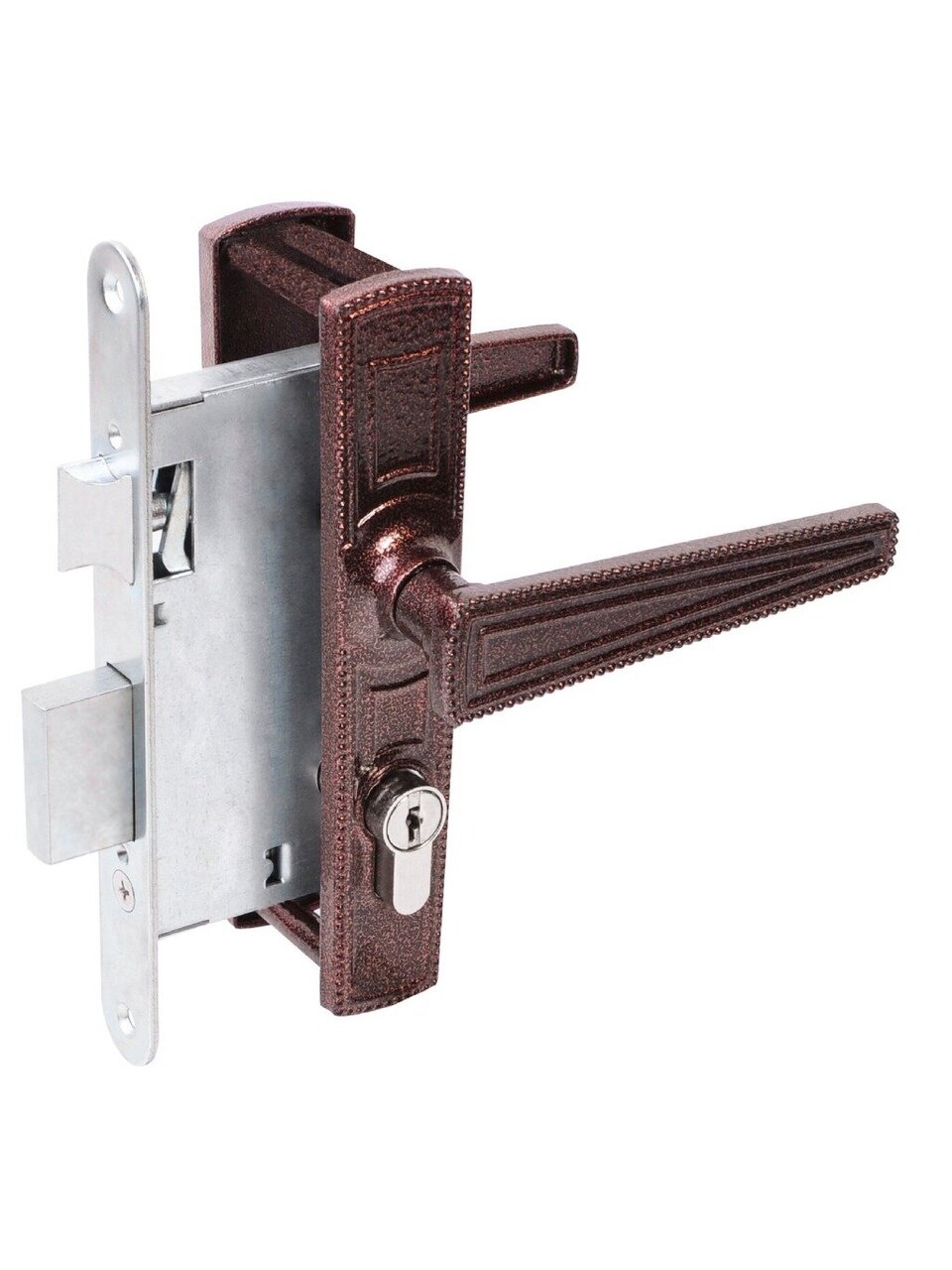 Замок врезной Абсолют, ЗВ4-3/01, БП-00013510, ручка в комплекте, цилиндровый, медь-антик