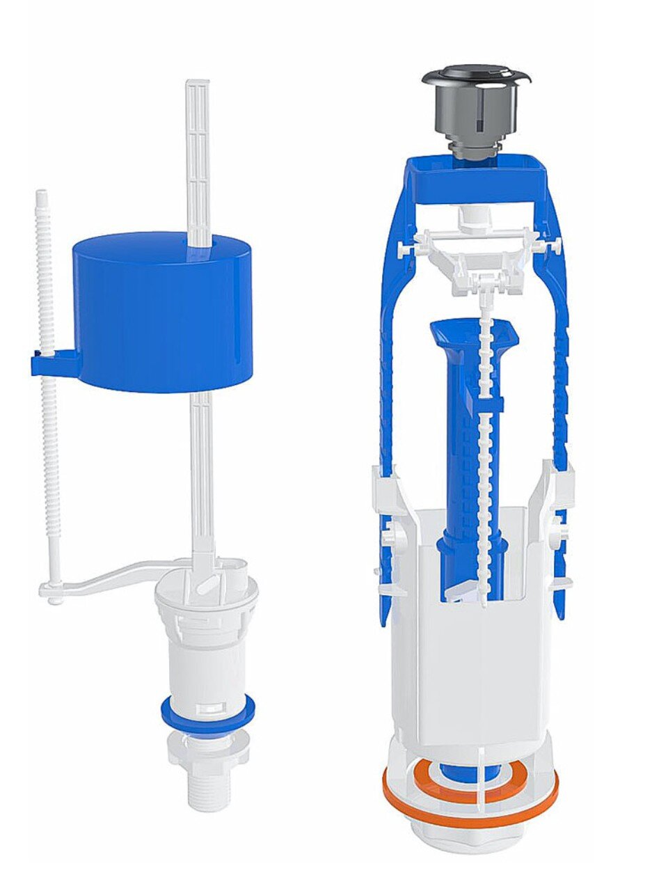 Арматура для бачка унитаза нижняя, 1/2", однорежимная, кнопочная, хром, нержавеющий крепеж, Aquanova, 4123