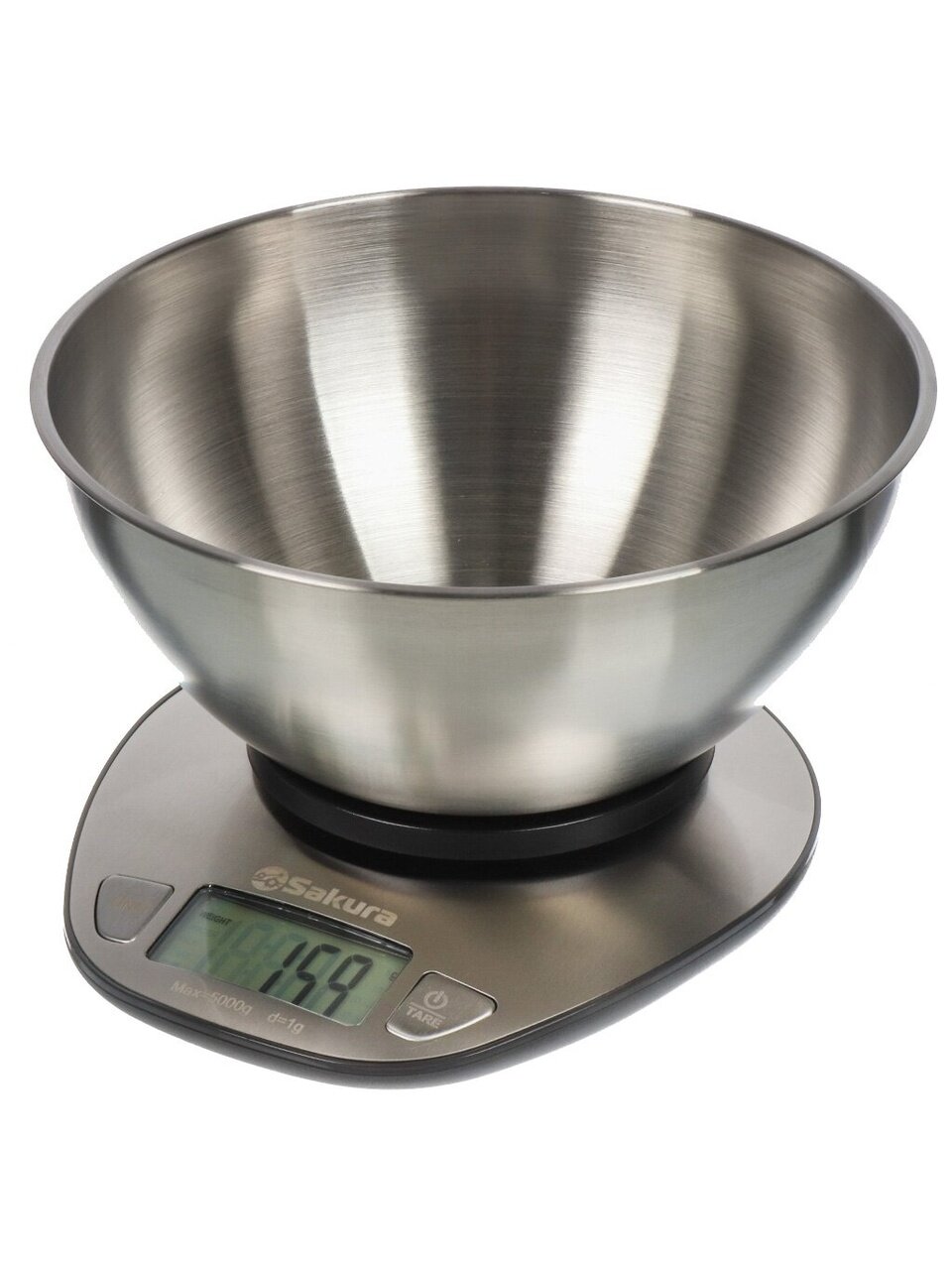 Весы кухонные электронные, нержавеющая сталь, Sakura, SA-6064, точность 1 г, до 5 кг