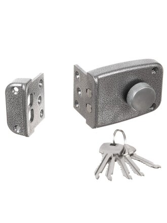 Замок накладной дверной, Аллюр, ЗН1-1 КЗ, 6 676, коробка, цилиндр, 5 ключей, универсальный, серый