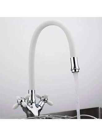 Смеситель для кухни, Frud, гибкий излив, с кран-буксой, белый, R44127-7