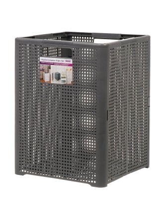 Корзина 50 л, 34х33.5х45 см, квадратная, плетеная, пластик, серая, складная, Violet, Лофт, 895018