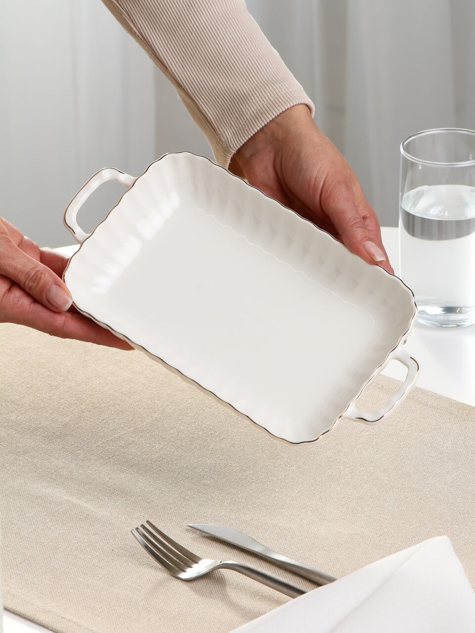 Ваза для фруктов, фарфор, на ножке, 25.4 см, Bonjart, Золотая линия, ТМ Глория, 202493