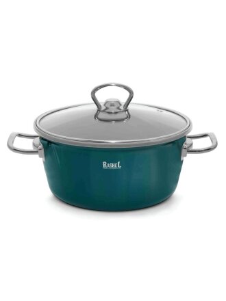 Кастрюля эмалированная сталь, 3.5 л, крышка стекло, ручки хром, RasheL, R4022, зеленая, индукция