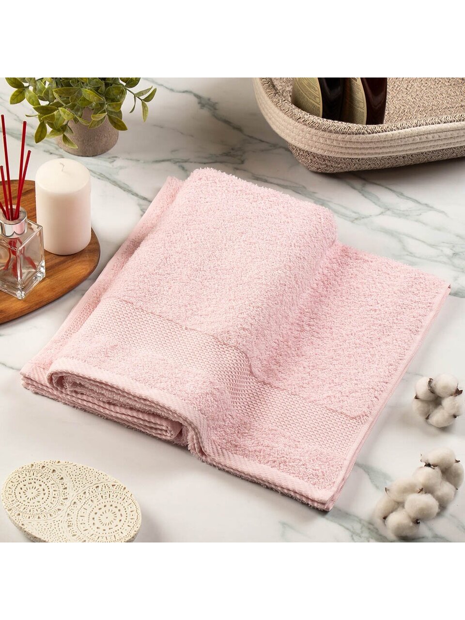 Полотенце банное 70х140 см, 100% хлопок, 380 г/м2, Грация, Barkas, светло-розовое, Узбекистан