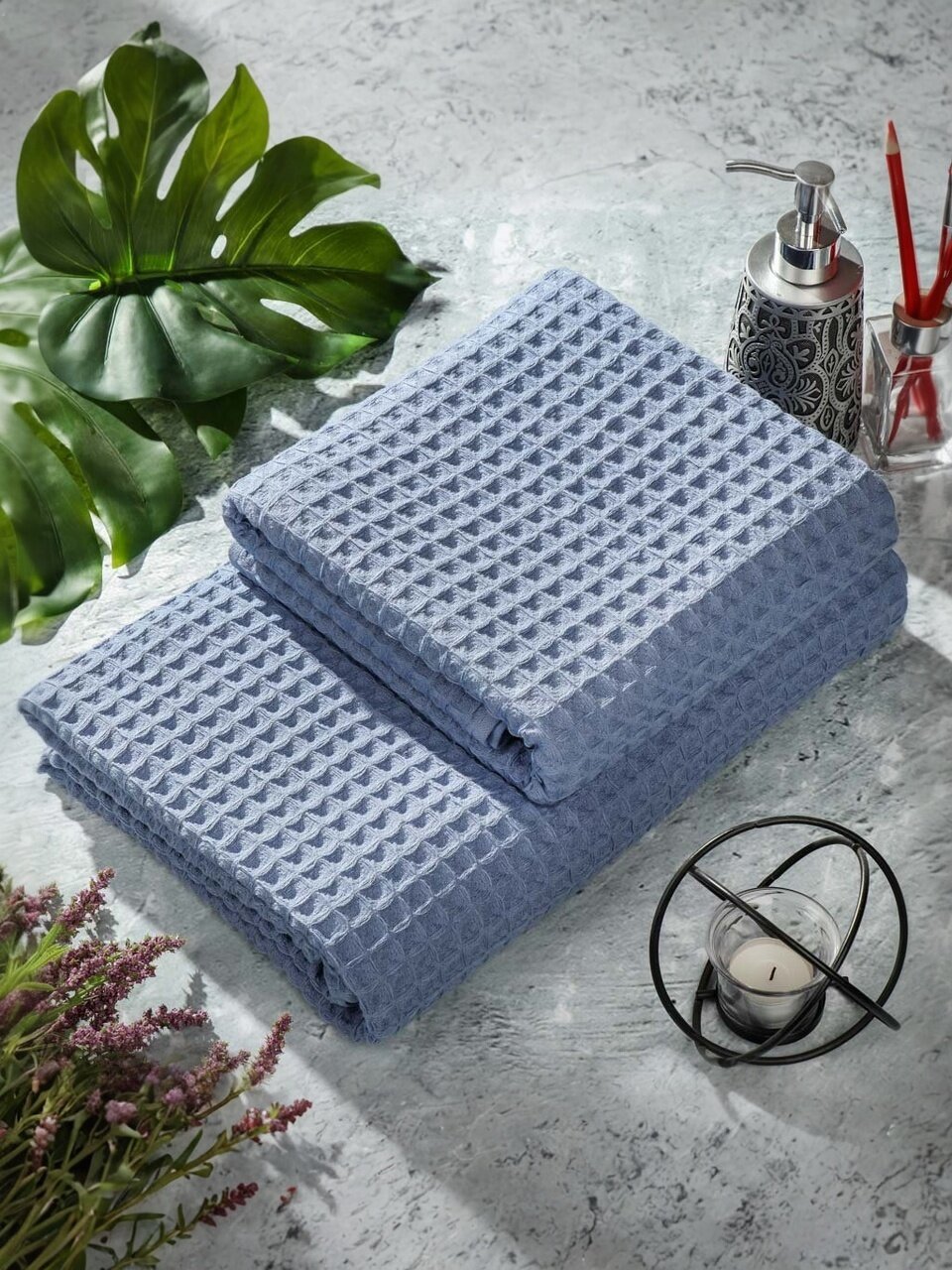 Полотенце банное вафельное 100х150 см, 100% хлопок, 290 г/м2, Лайт, Silvano, небесное, Узбекистан