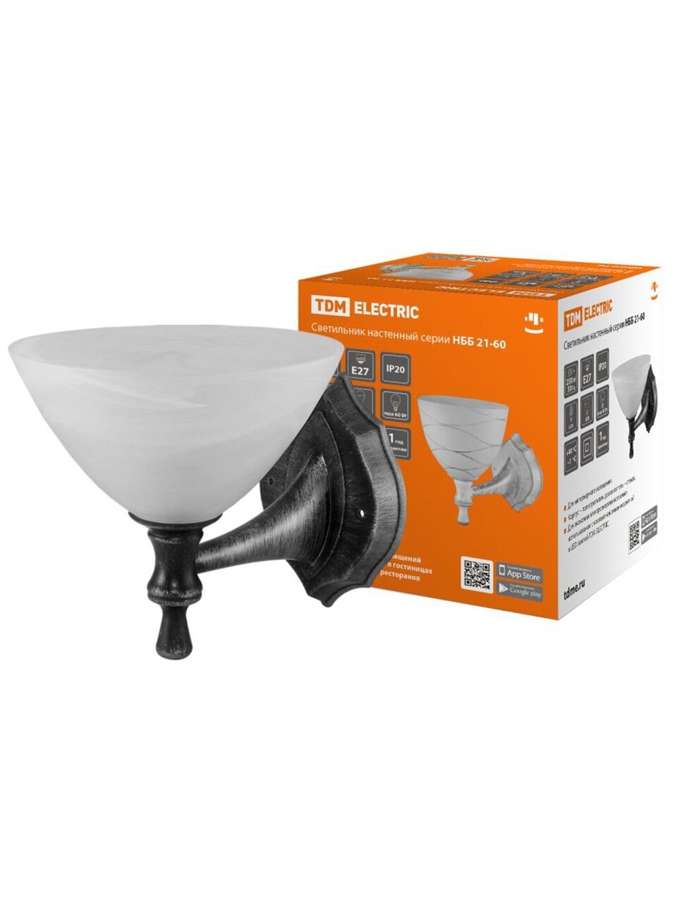 Светильник TDM Electric, НББ 21-60-1731 УХЛ4 Алебастр, 60 Вт, E27, на 1 лампочку, IP20, черный, SQ0370-0208
