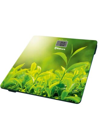 Весы напольные электронные, Sakura, Трава, SA-5071GR, стекло, до 180 кг, 26х26х1.8 см