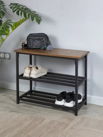Полка для обуви металл, 3 секции, 69х29х56 см, таксония черная, Loft