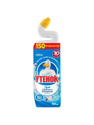 Средство для унитаза Туалетный Утенок, 5 в 1 Морской, гель, 900 мл, глубокое очищение, 696891