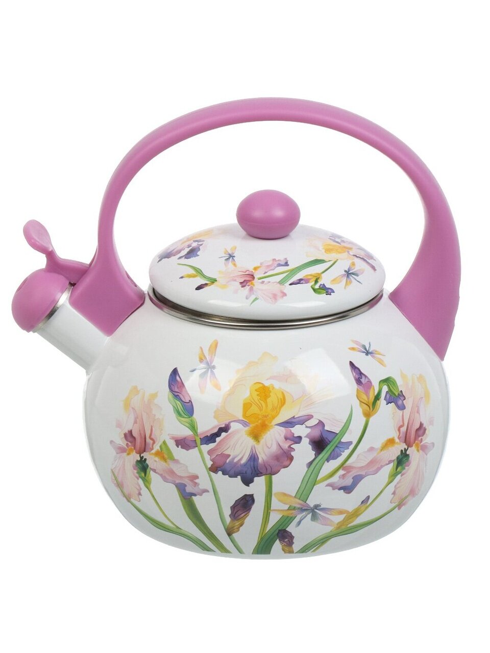 Чайник сталь, эмалированное покрытие, 2.5 л, со свистком, ручка пластиковая, Metalloni, Ирисы, индукция, EM-1323