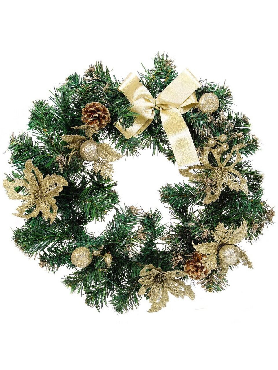 Венок рождественский 40 см, декоративный, шампань, SYHHC-032083