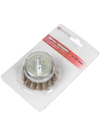 Щетка для дрели Bartex, 80 мм, чашка со шпилькой, крученая проволока, 88480