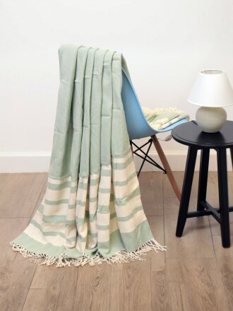 Плед 1.5-спальный, 145х160 см, 20 см кисти, 100% хлопок, Silvano, мятный, С 4915