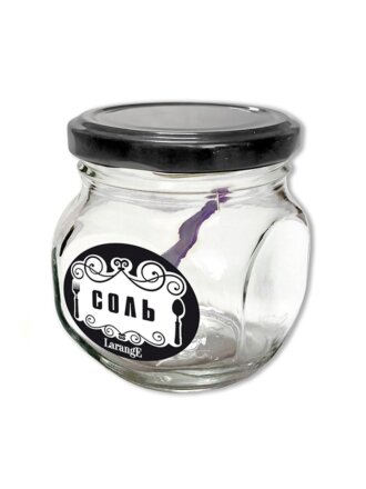Банка для сыпучих продуктов, стекло, 0.2 л, с крышкой, с ложкой, крышка металл, Соль, 00115-00848