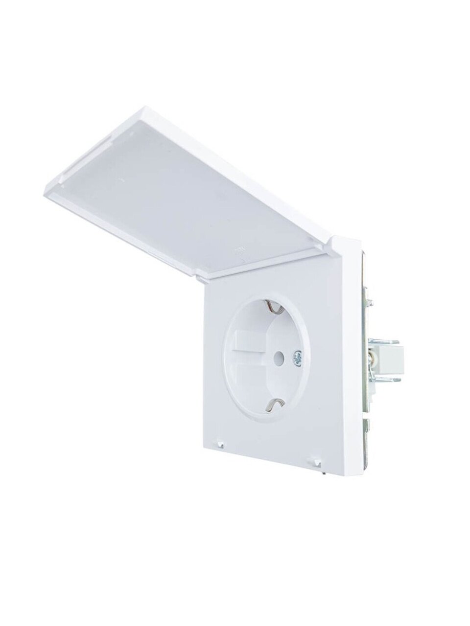 Розетка скрытой установки, 1 гнездо, с заземлением, 16 А, 250 В, пластик, IP20, белая, безвинтовой, зажим/клемма, с крышкой, Lezard, Zima, 704-0288-123BQC