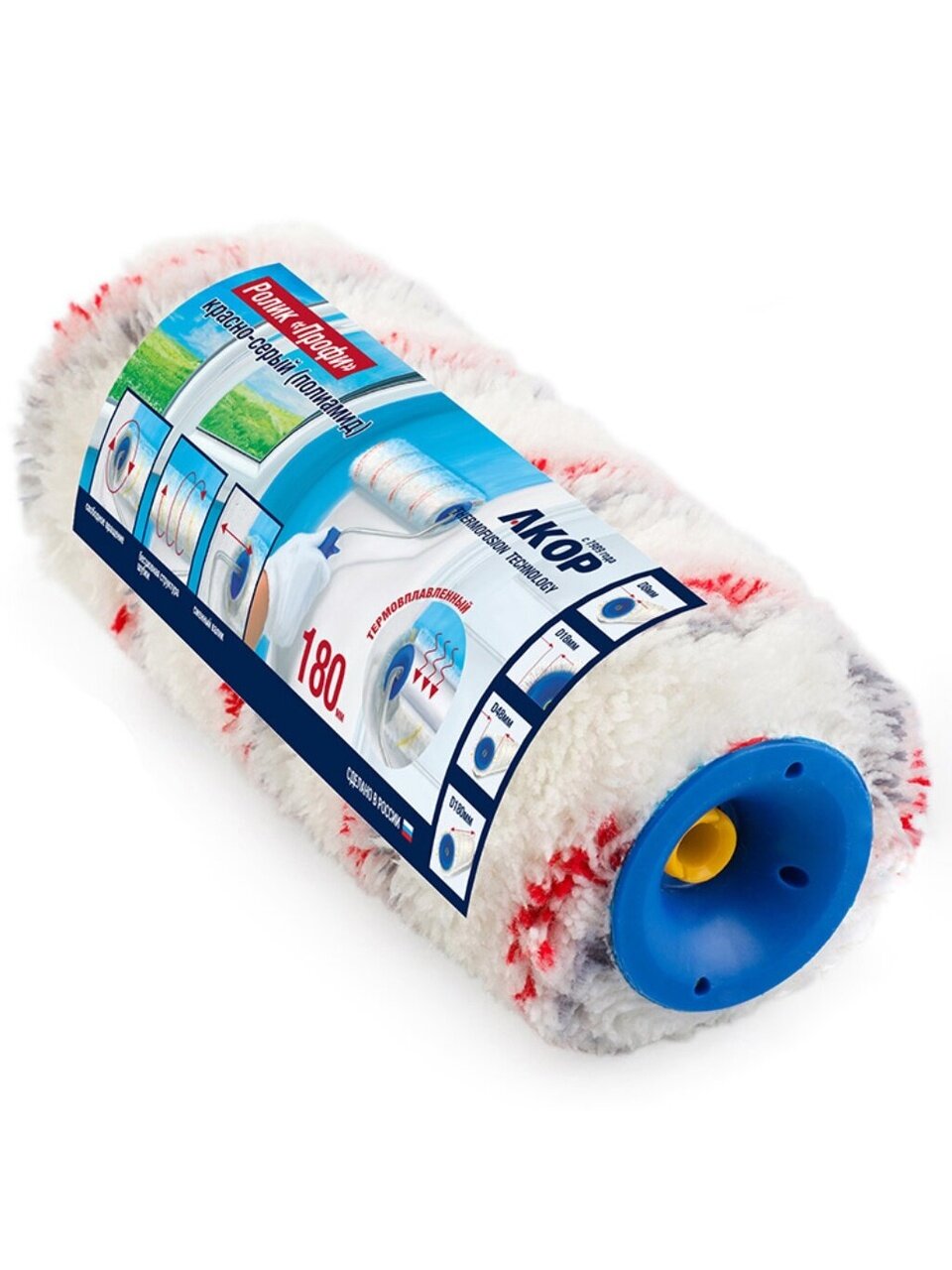 Валик малярный Акор, Профи, полиамид, 180 мм, красно-серый, 274 48 018