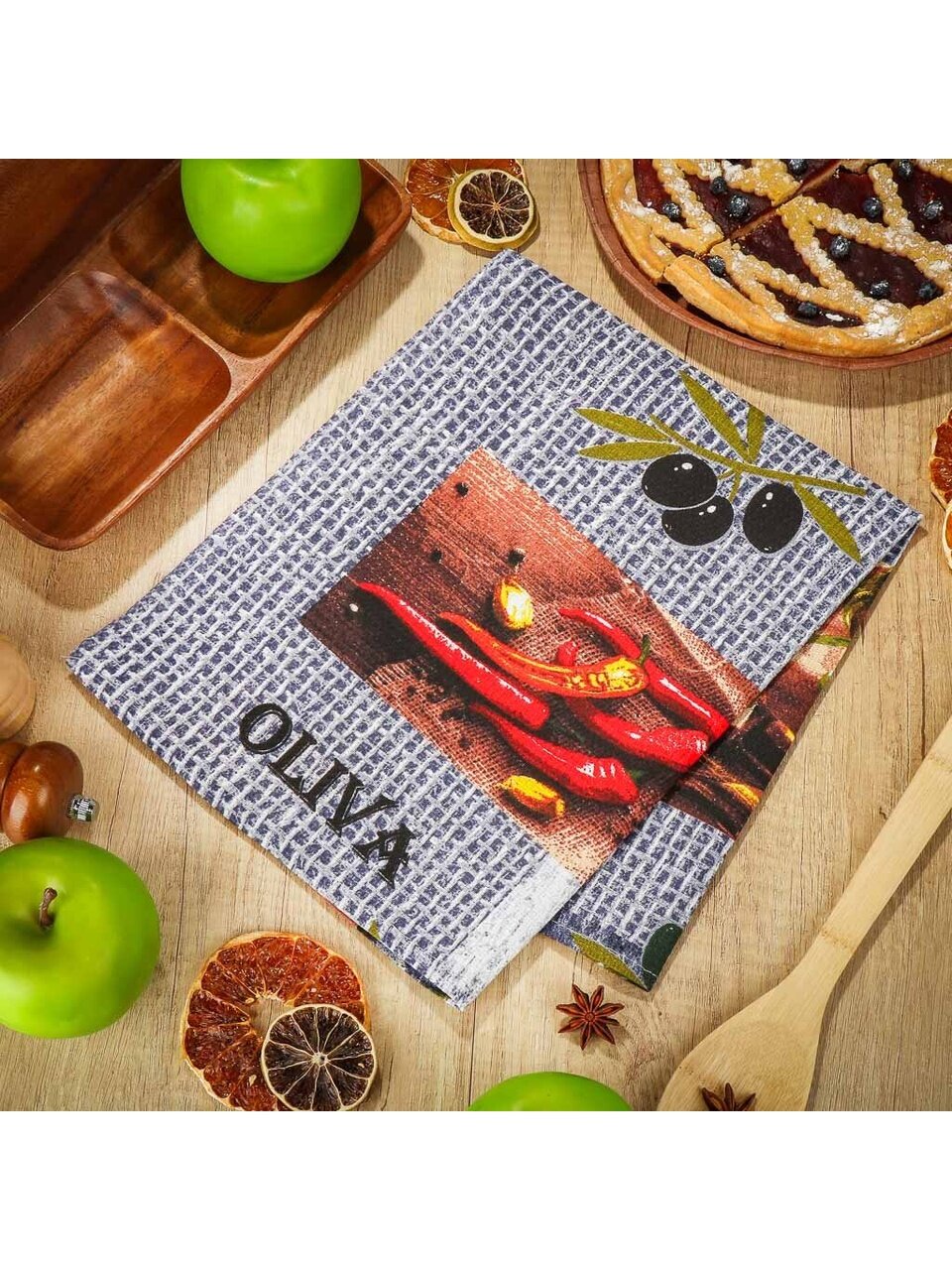 Полотенце кухонное вафельное, 45х60 см, 100% хлопок, Олива, Россия