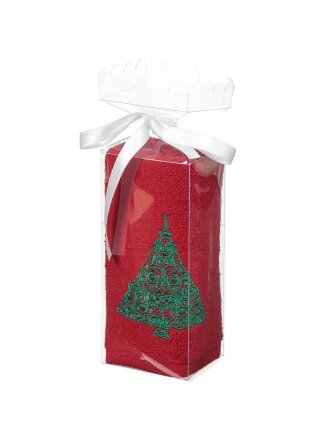 Полотенце кухонное махровое, 40х60 см, 100% хлопок, Silvano, Вышивка Елка, красное, Китай, D19-3