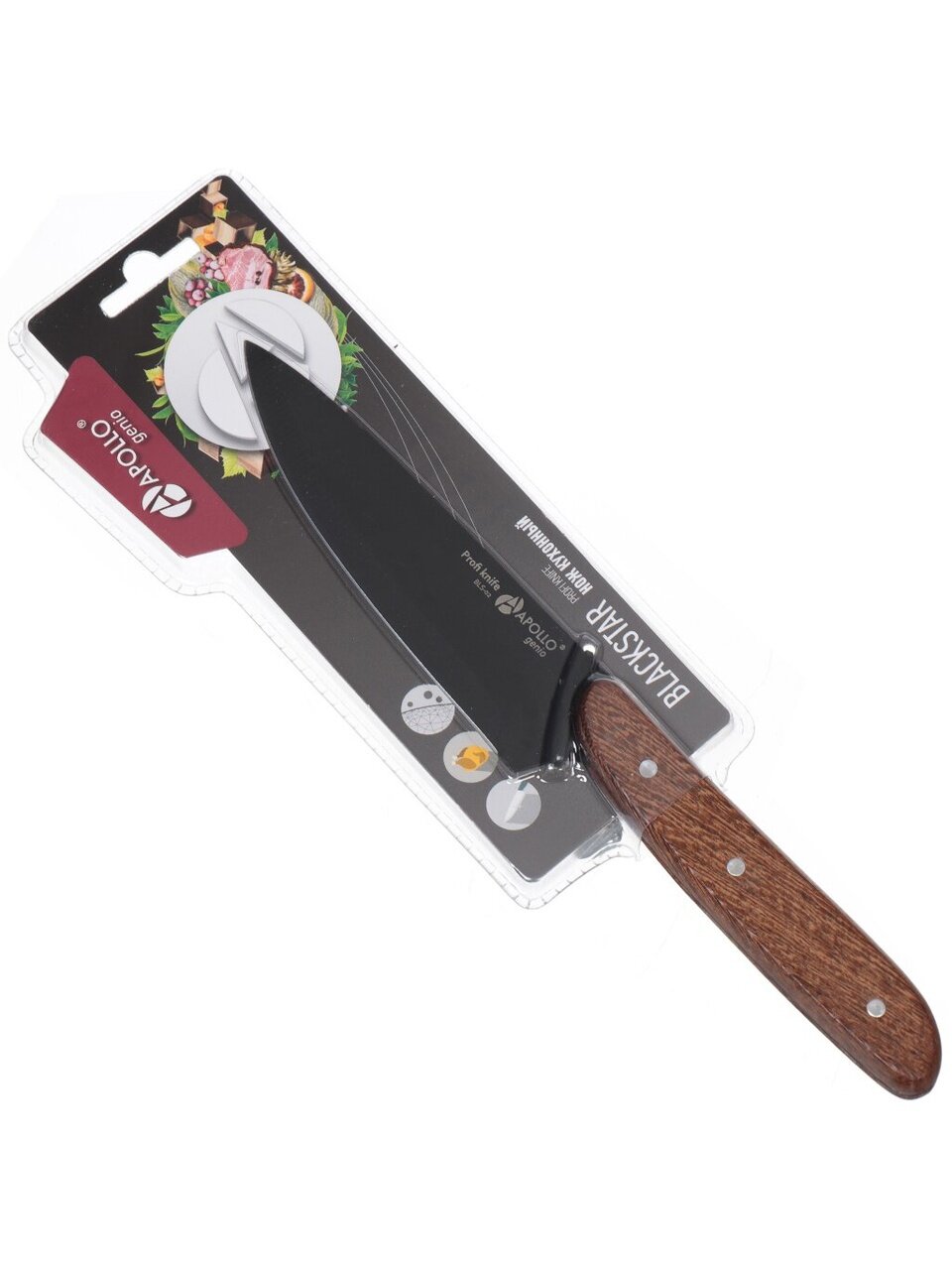 Нож кухонный Apollo, BlackStar, универсальный, нержавеющая сталь, 13 см, рукоятка дерево, BLS-02