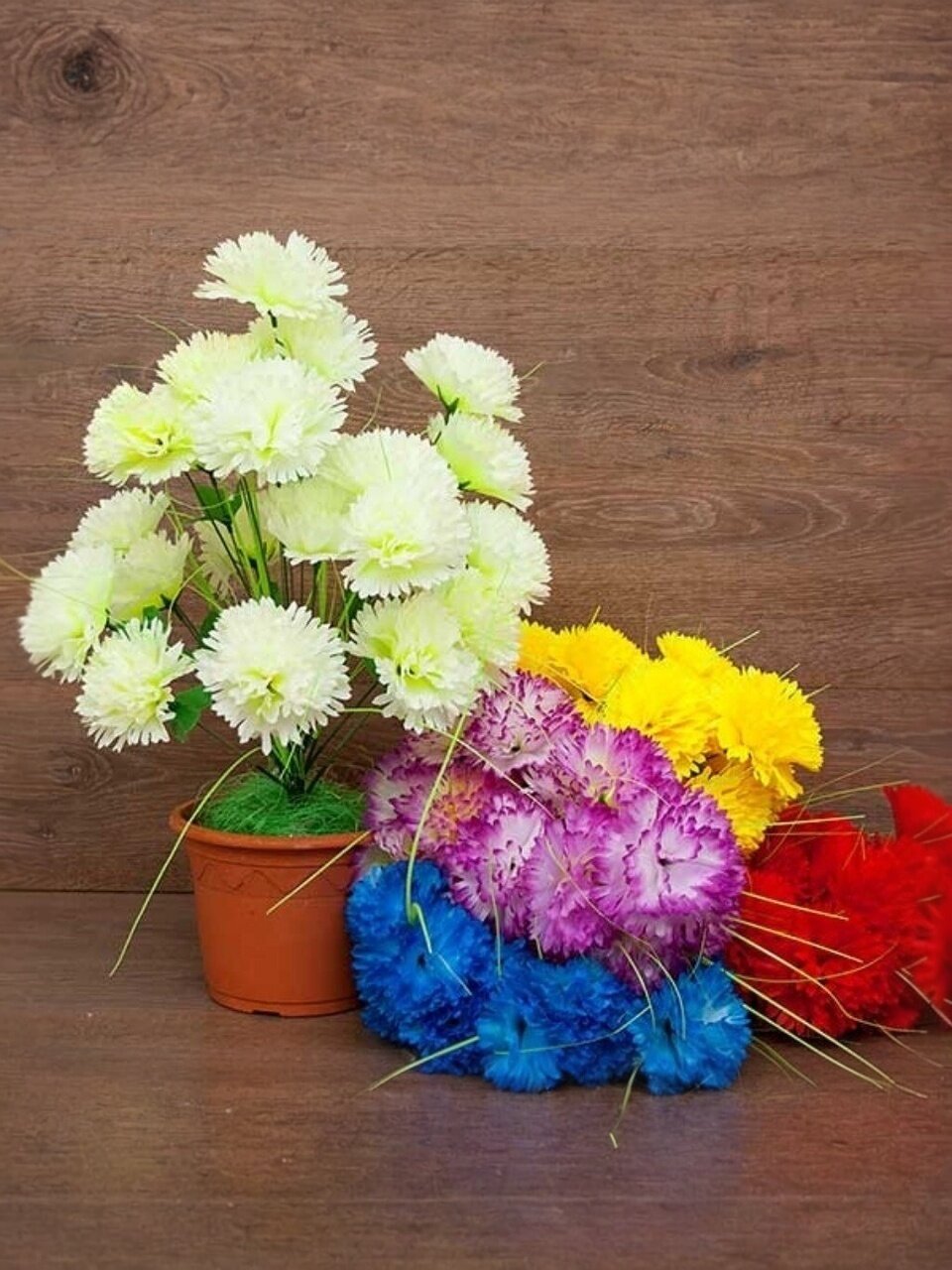 Цветок искусственный декоративный пасхальный, Гвоздика, 24 головки, 55 см, в ассортименте, FE002