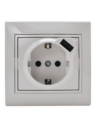 Розетка скрытой установки, 1 гнездо, без заземления, белая, + USB, Lezard, Mira, 701-0202-181