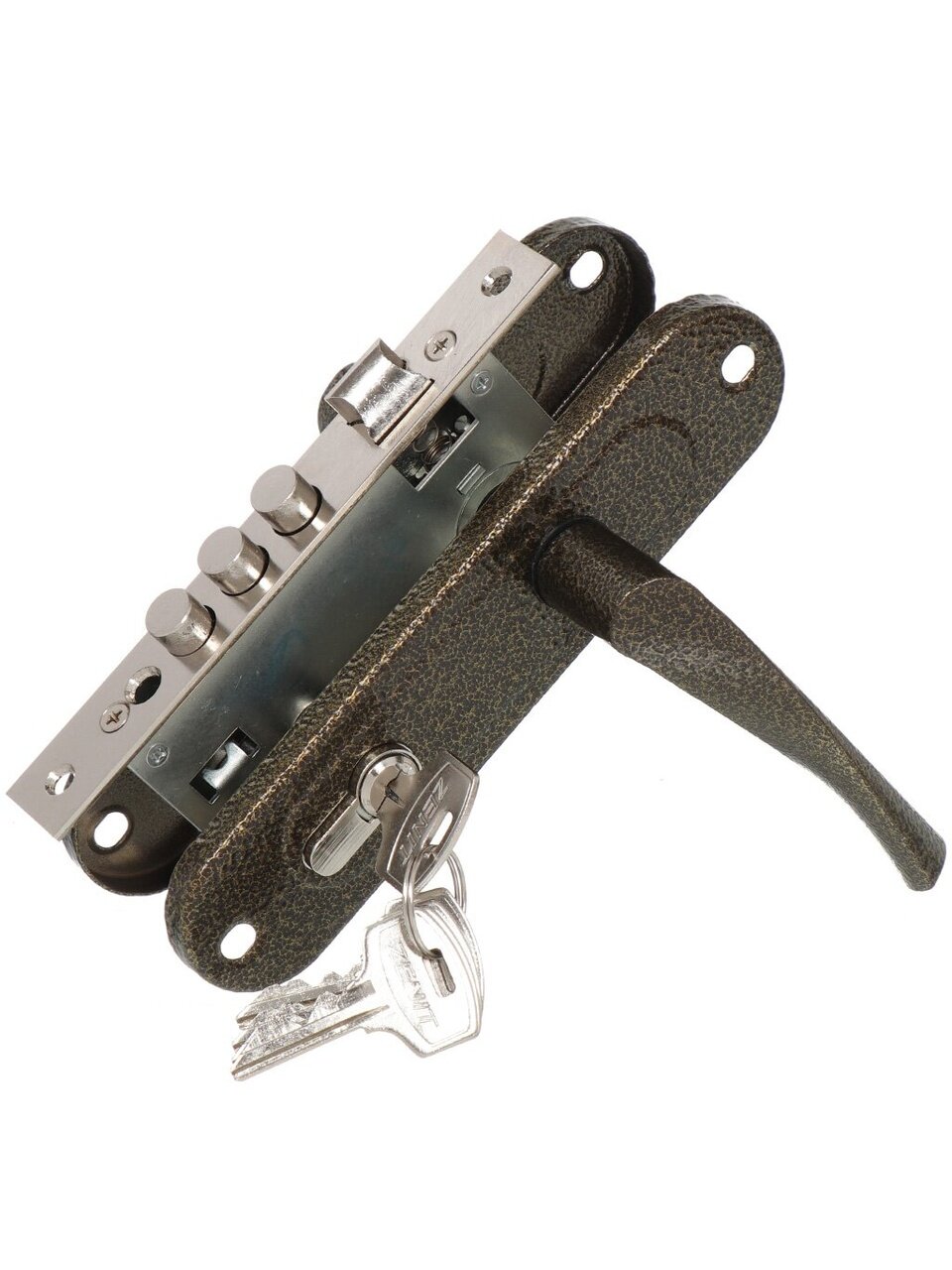 Замок врезной Зенит, ЗВ7-60.1, БП-00010131, ручка в комплекте, цилиндровый, бронзовый