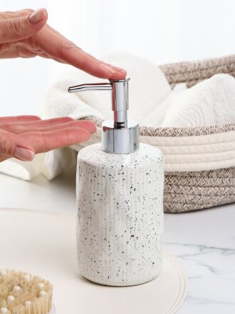 Дозатор для жидкого мыла, керамика, 7.3х7.3х17.5 см, серый с вкраплениями, Y4-9848