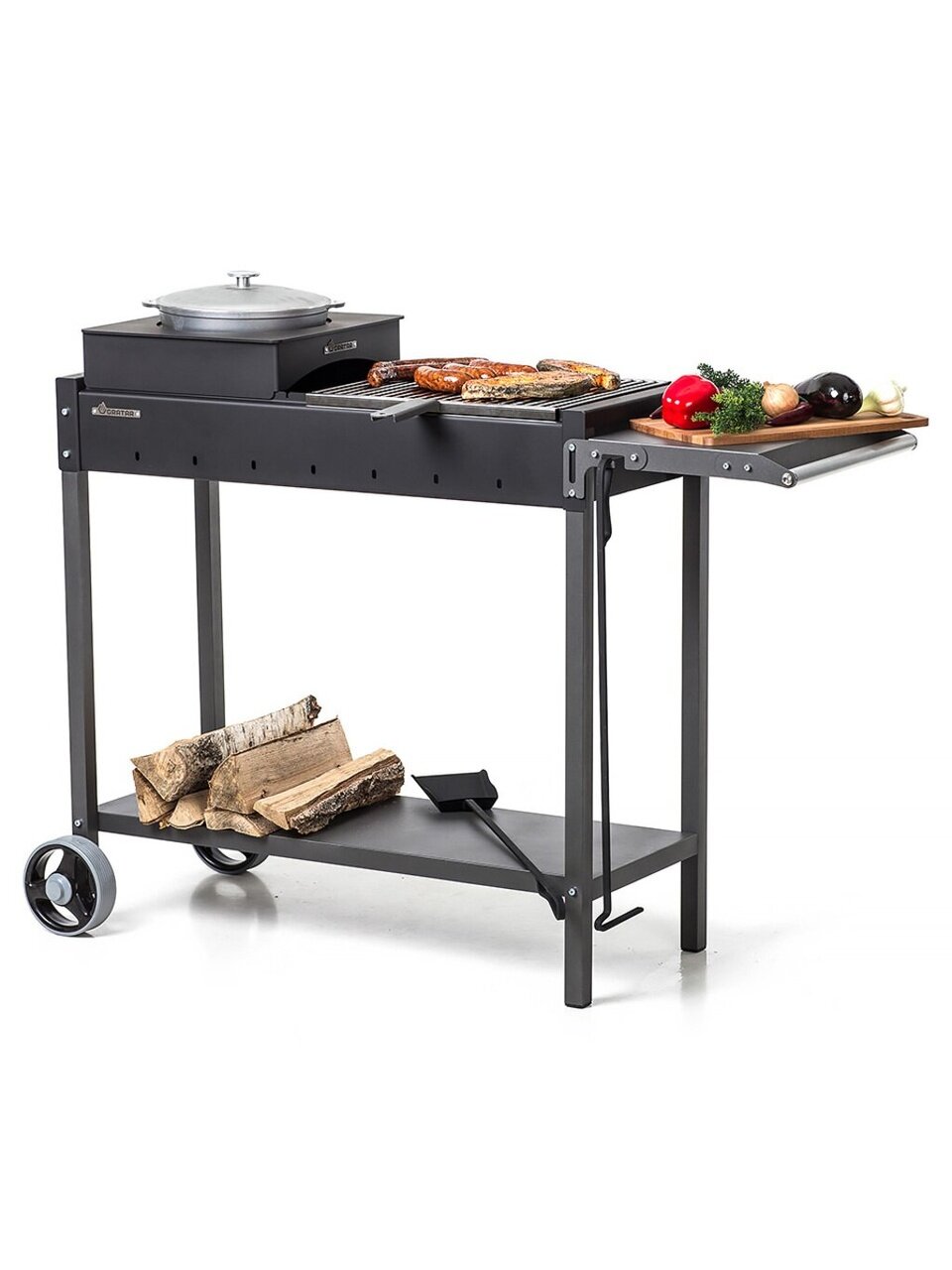 Мангал 1360х850х480х793 мм, 3 мм, разборный, гриль, складные полки, Gratar, МАН 302