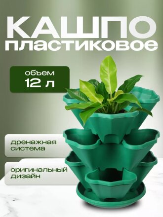 Кашпо пластик, 3 шт, темно-зеленое, Darel, Каскад, 505032