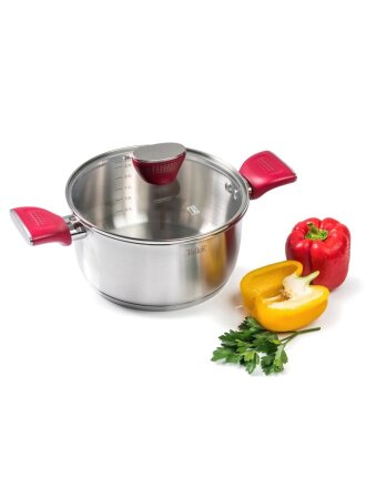 Кастрюля нержавеющая сталь, 3 л, крышка стекло, цилиндрическая, Taller, Грейси, TR-17287, серебристая, индукция