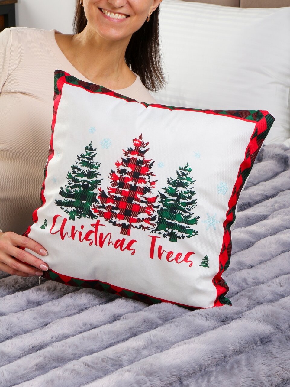 Чехол на подушку Елочки, 100% полиэстер, 45 х 45 см, белый, декоративный, A130017