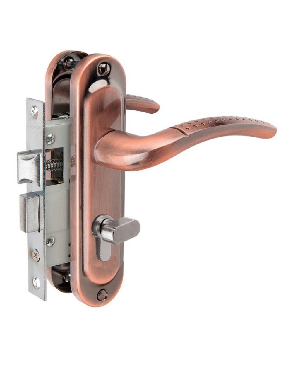 Замок врезной защелка, Vrata, 50/106-ЦМ70, 210263, ручка в комплекте, цилиндровый, медь