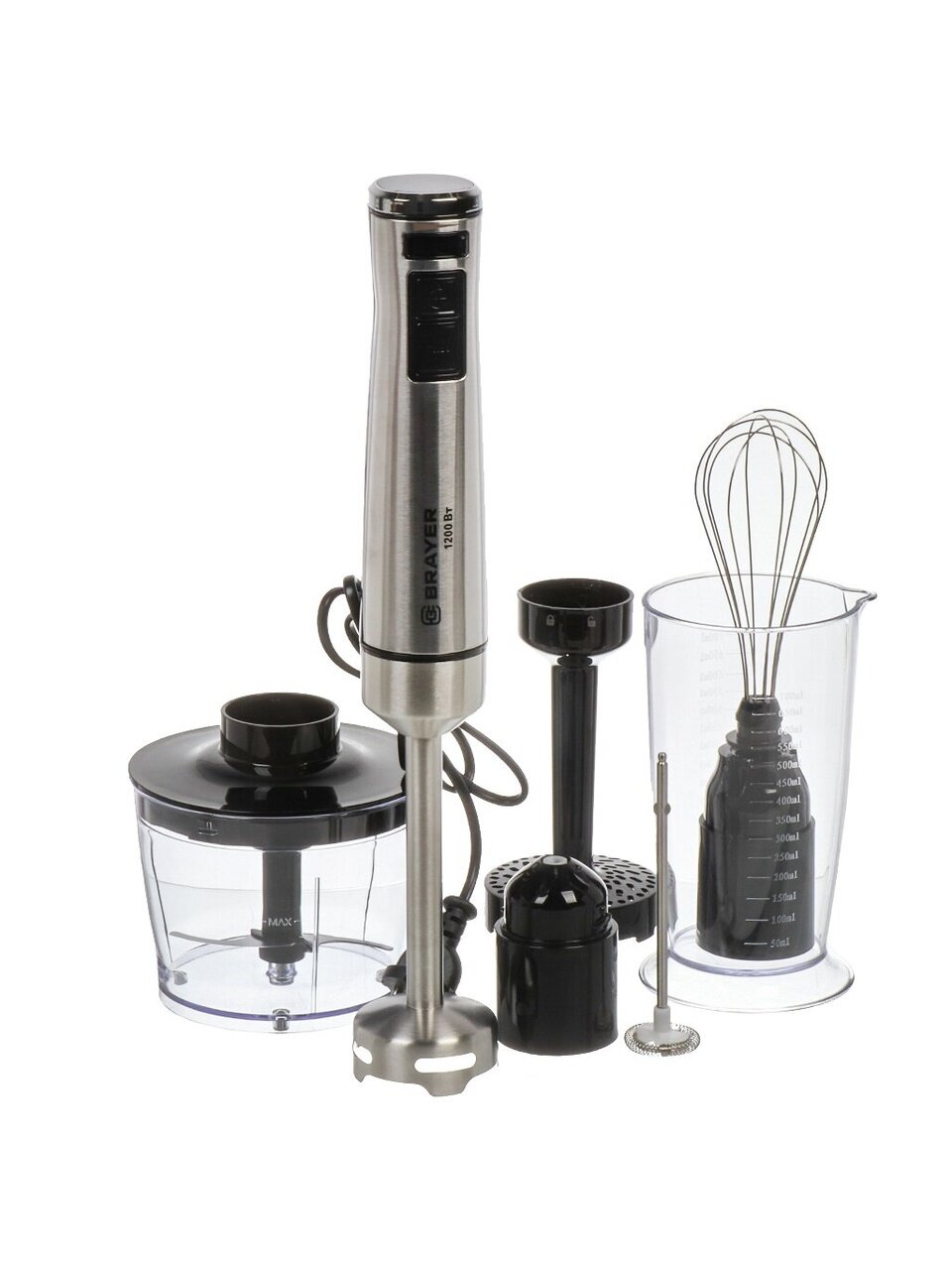 Блендер погружной 1200 Вт, 5 скоростей, турбо режим, плавная регулировка скорости, Brayer, BR1252