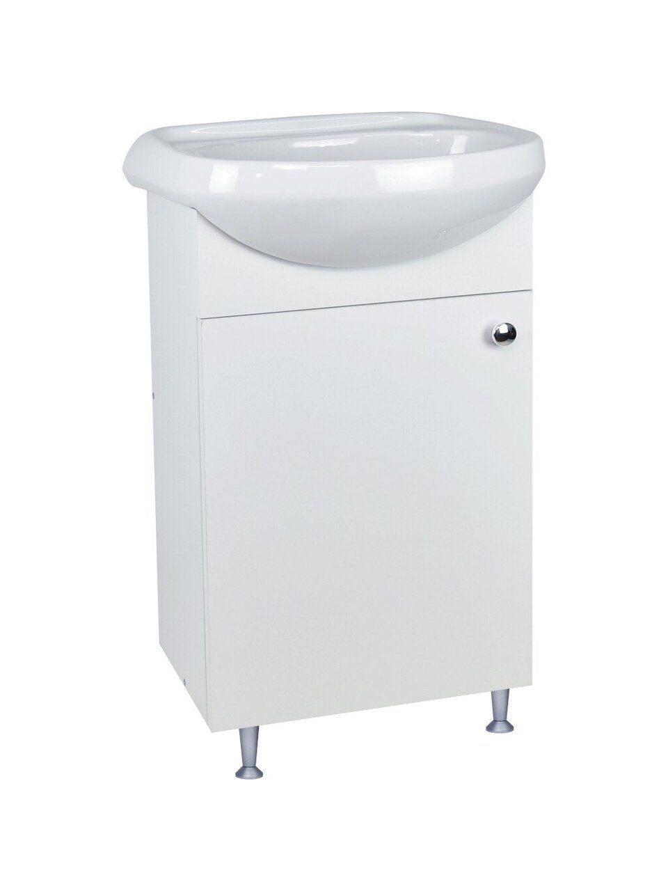 Тумба Doratiz, Лайт50, 50х40 см, 1 дверь, тумба напольная под умывальник Браво, зеркало с полкой, в разборе, белая, 9927.100Р