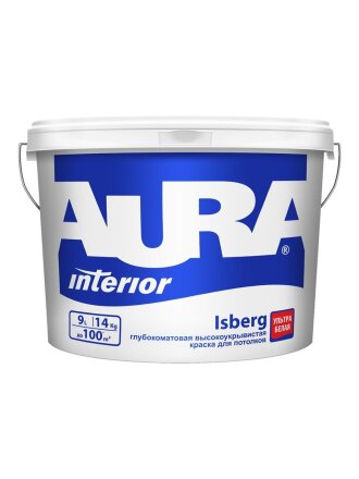 Краска водно-дисперсионная, Aura, Isberg, акриловая, для потолков, матовая, 9 л