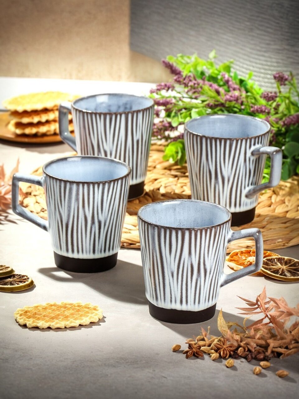 Кружка керамика, 4 шт, 350 мл, Адриатика, Daniks, ZPX221497, серая