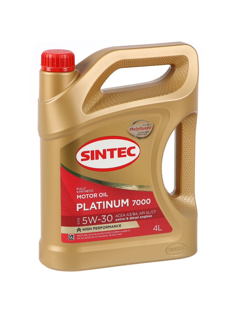 Масло моторное синтетическое, 5W30, Sintec, Platinum 7000, A3/B4 SL/CF, 4 л, 600144